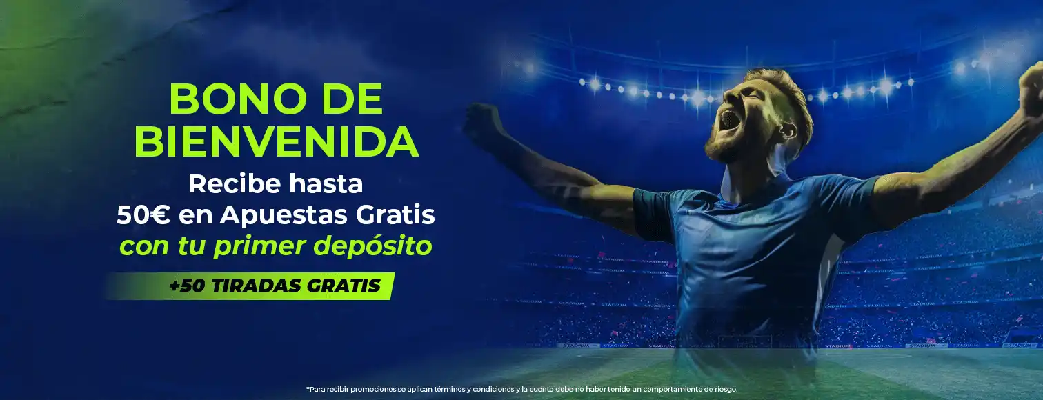 Bono de bienvenida: recibe 50€ en gratis y 50 tiradas gratis.
